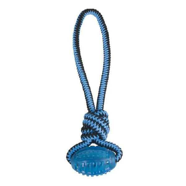 ROPE WITH OVAL CHEWING BALL (RED-BLUE)