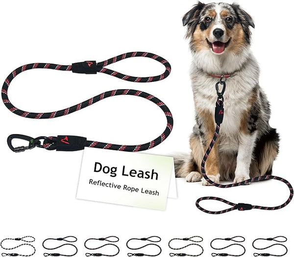 Rope Leash 5ft Reflective With Click & Lock Snap, black, Large