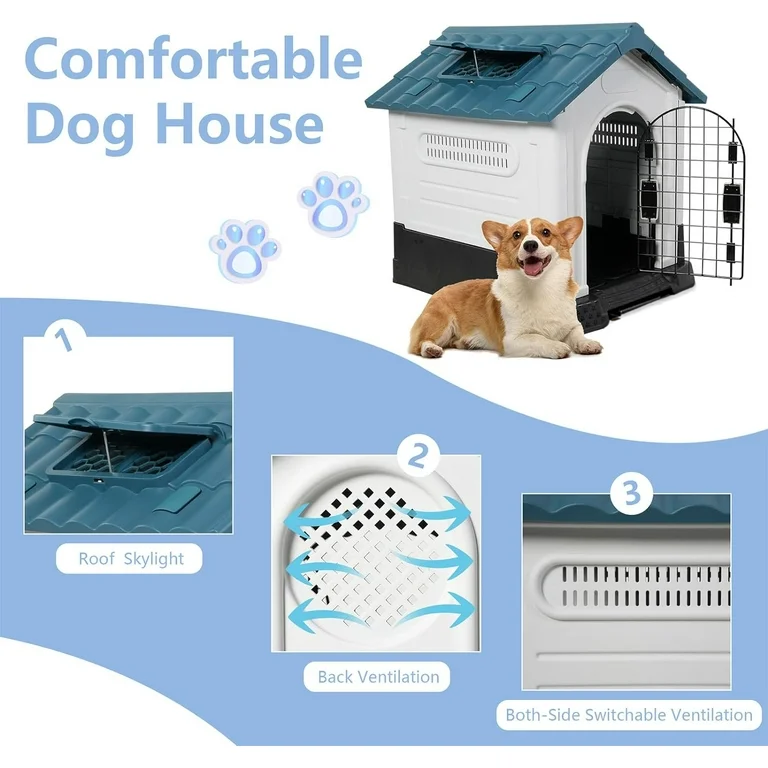 Naomi Plastic dog oasis with metal door and sky window Medium Sky Color