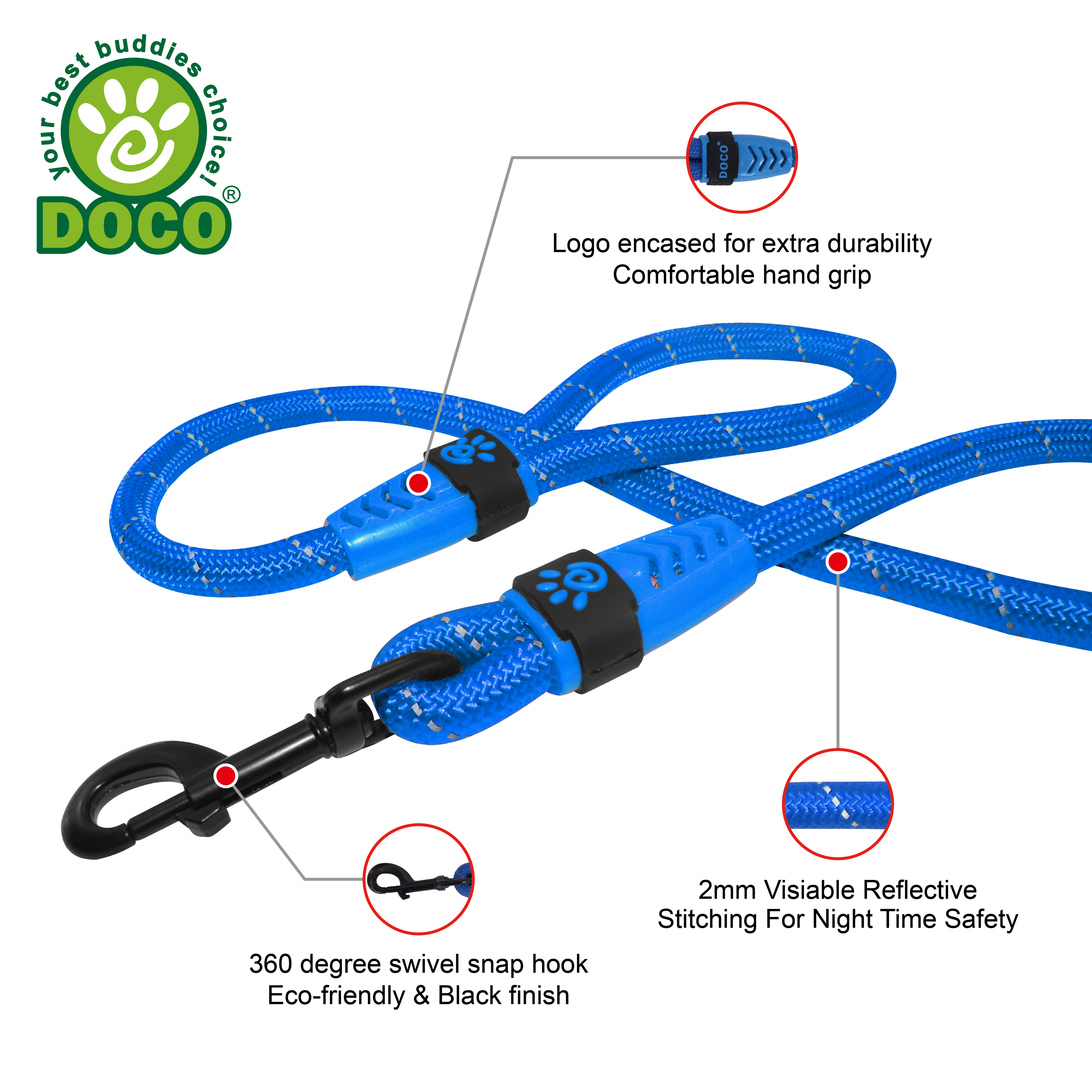 DOCO Reflective Rope Leash Large