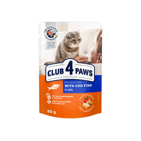 Club 4 Paws Wet Food for adult with cod fish in jelly 80g