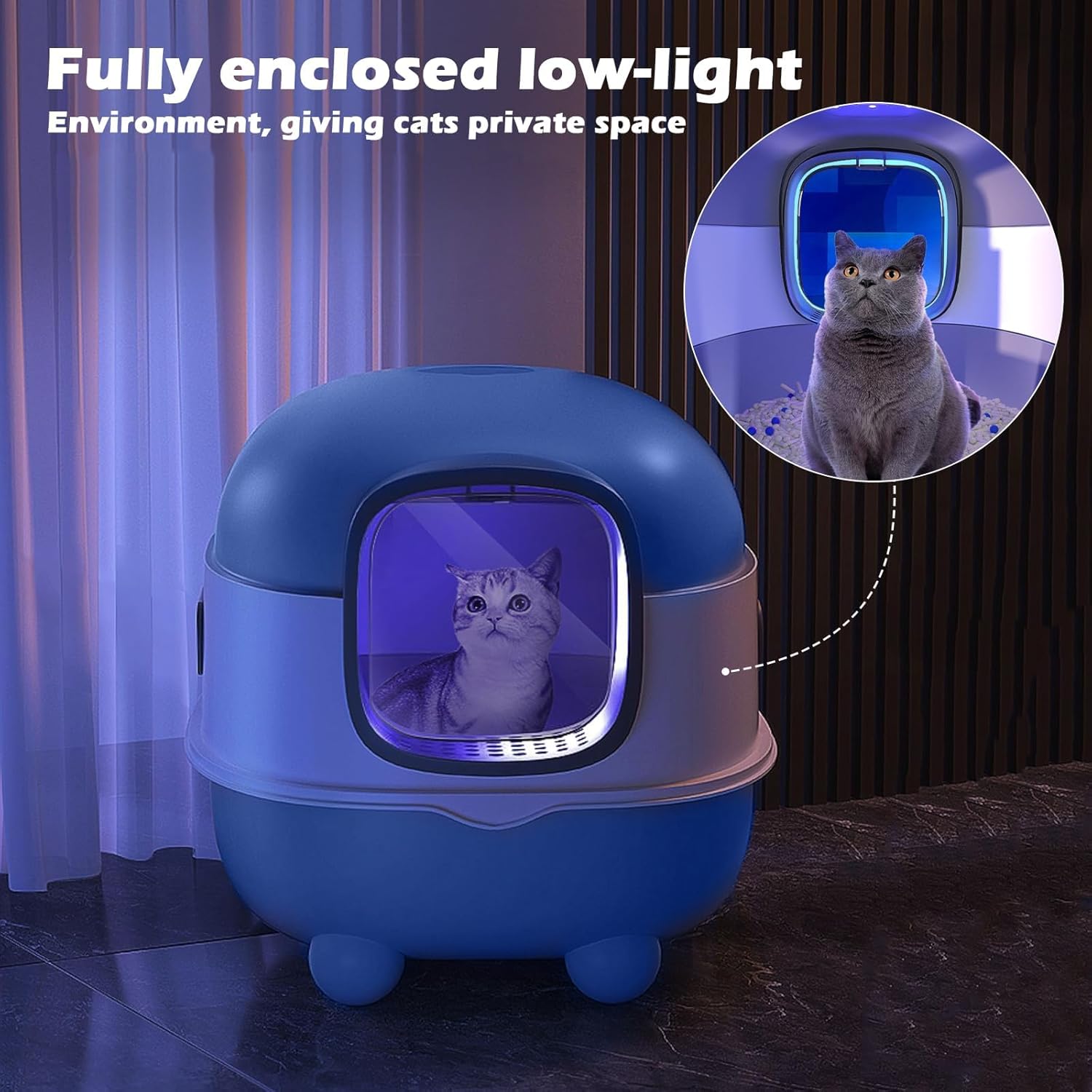 Naomi Submarine Oval Cat Litter Box with UV light & Scoop