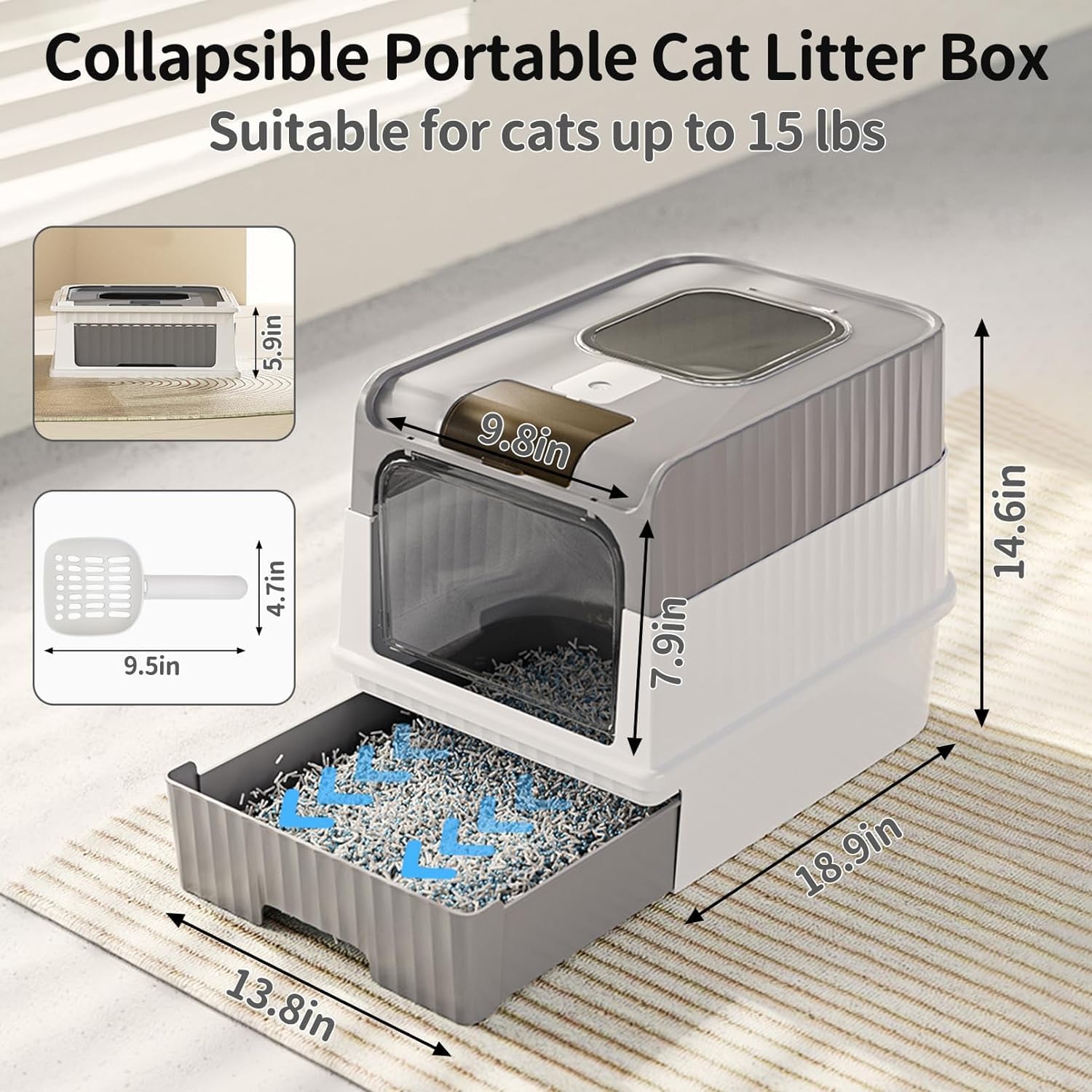 Naomi Mouse house Double Door Cat Litter Box with UV light & Scoop