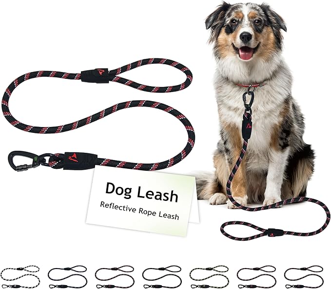Rope Leash  5ft Reflective With Click & Lock Snap, black, Large