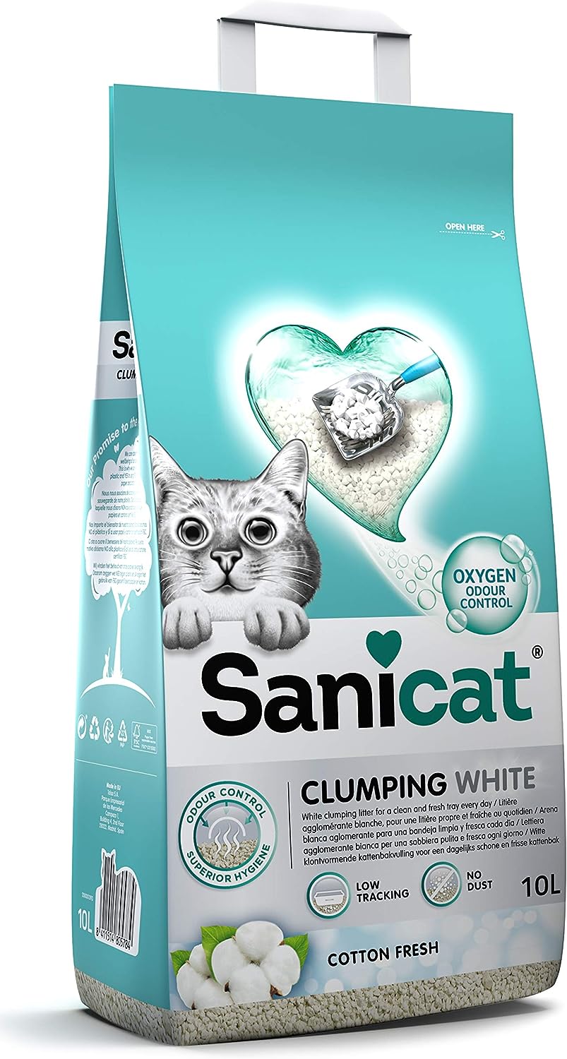 Sanicat - White - Cotton Fresh ultra clumping cat litter 10 L capacity