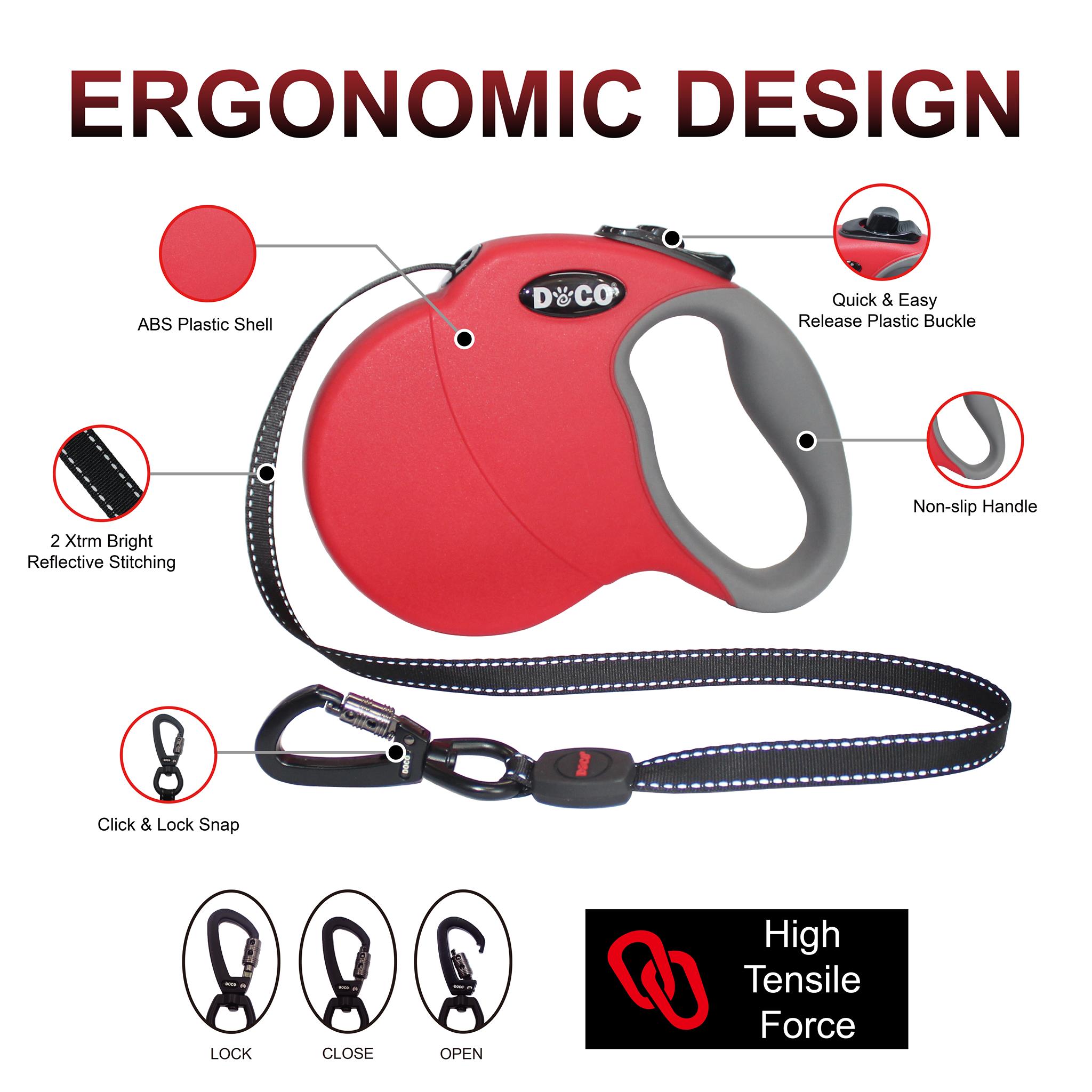 DOCO? ADVENTURE RETRACTABLE LEASH / Small up to 10kg 4M Red