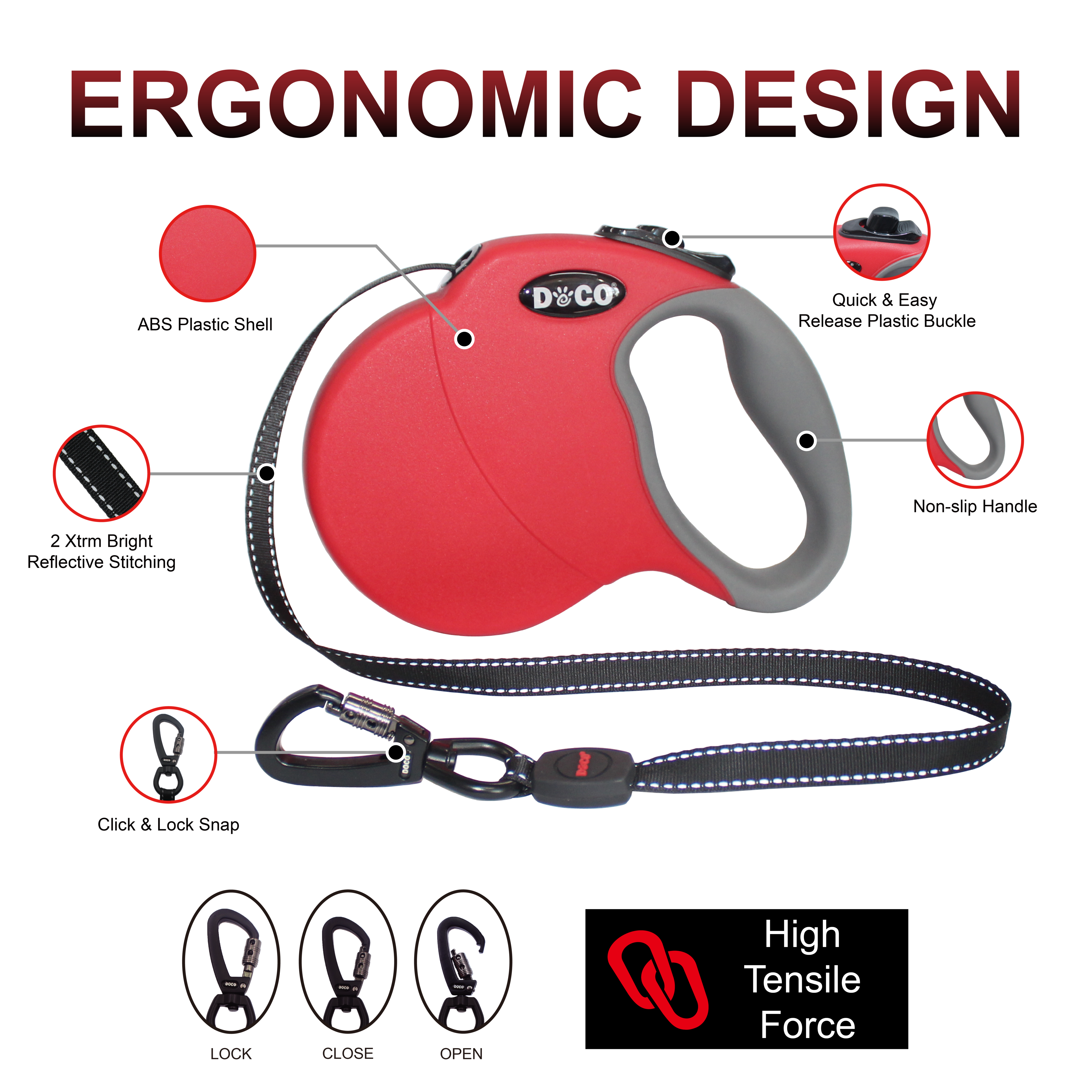 DOCO All Day Adventure Retractable Leash Large