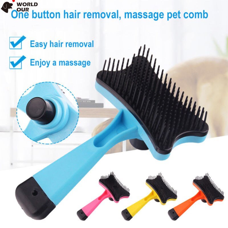 Head Automatic Dog Brush Plastic Shedding Pet Grooming Brush  For Dogs Cats