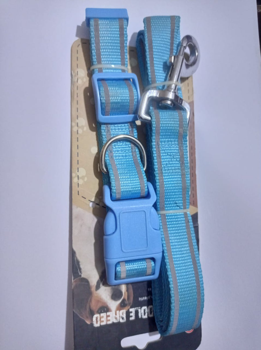 NYLON REFLECTIVE LEASH WITH COLLAR -LARGE