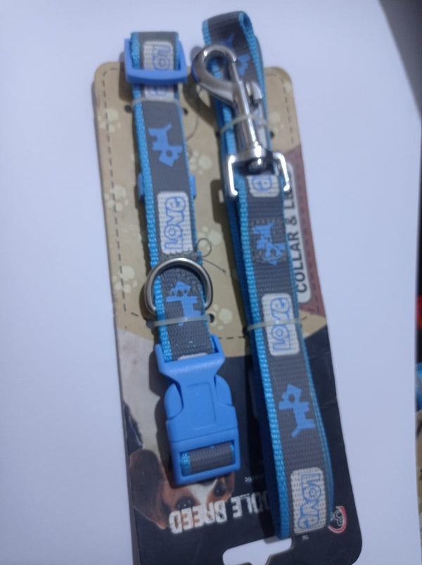 NYLON LEASH WITH COLLAR MIDDLE BREED -PRINTED