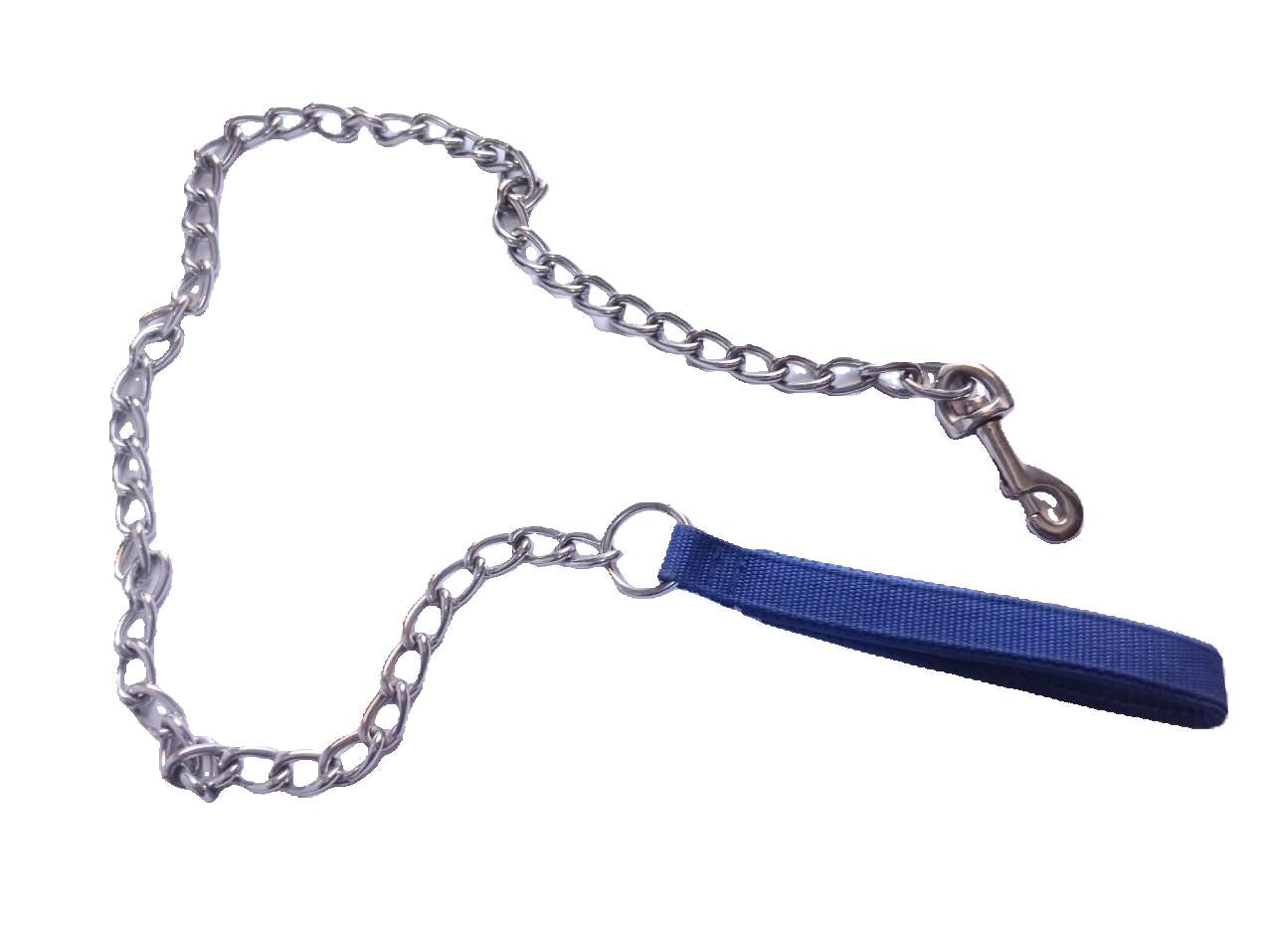 LEASH WITH CHAIN -SOFT-GRIP-BLUE-LARGE