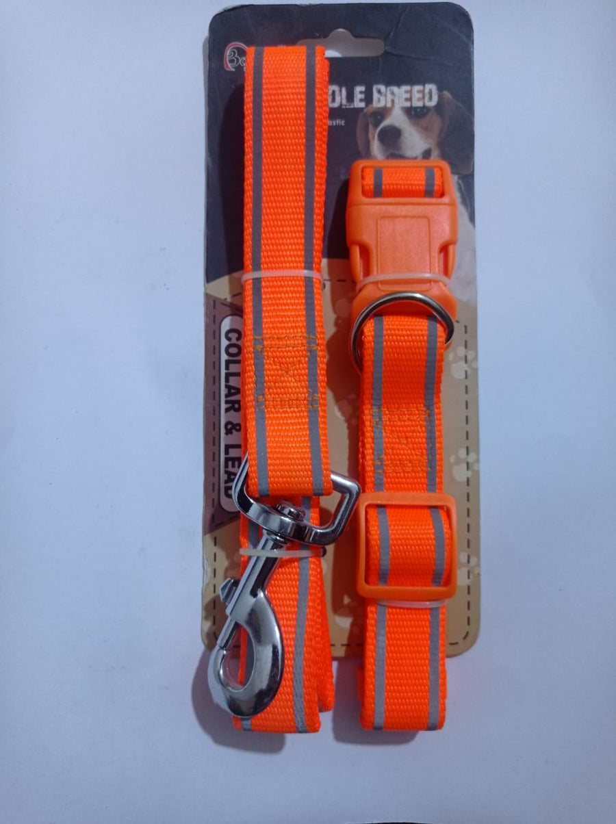 NYLON REFLECTIVE LEASH WITH COLLAR -LARGE
