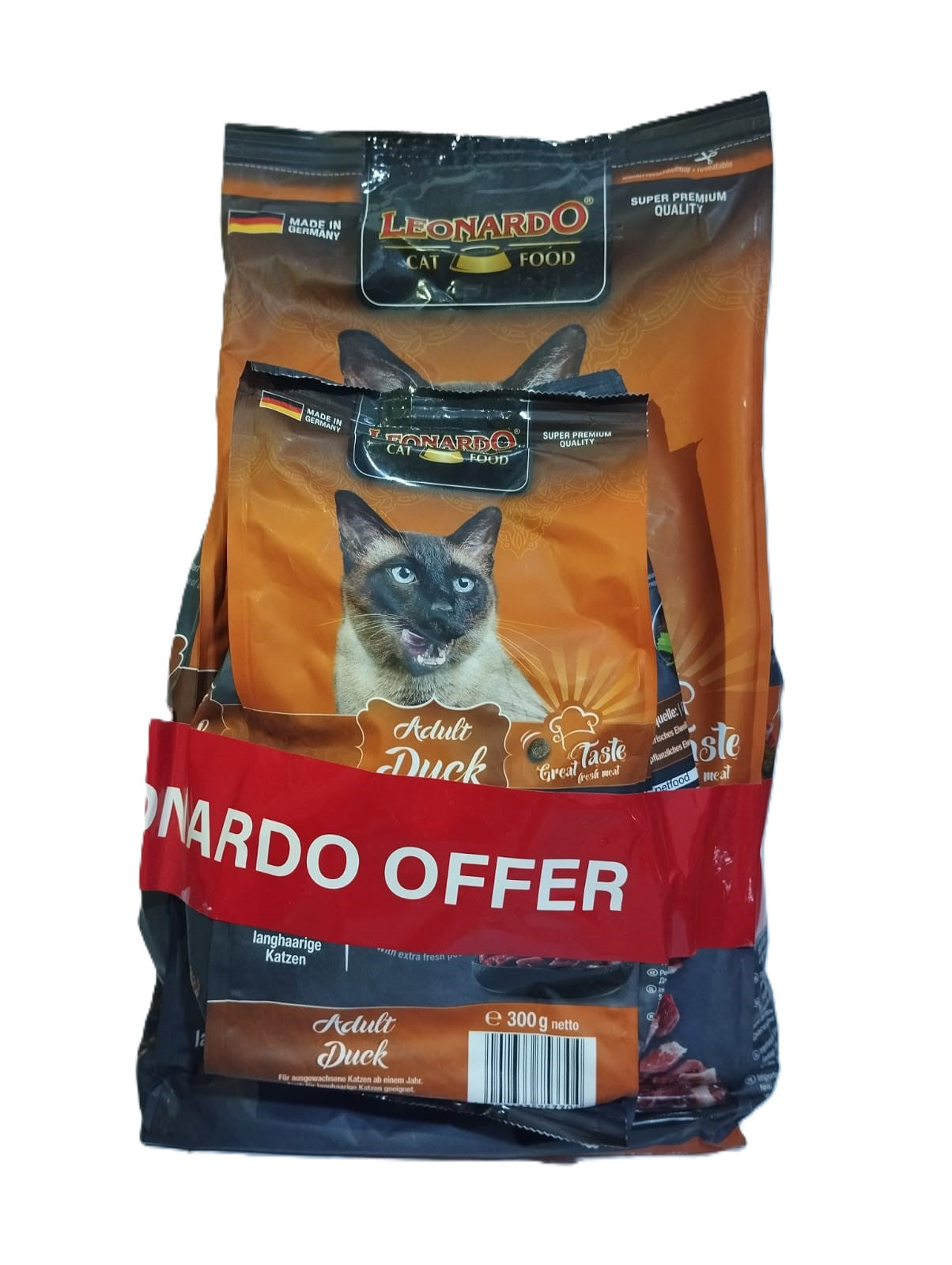 Leonardo Duck Cat Dry Food 300gm - 1.8kg - 7.5kg - 15kg + Free Gift
