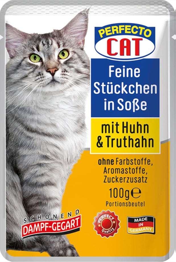 Perfecto Cat Adult Cat Wet Food With Chicken And Turkey Chunks In Gravy 100G