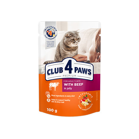 Club 4 Paws Wet Food with Beef in Jelly for Adult Cats 100 g