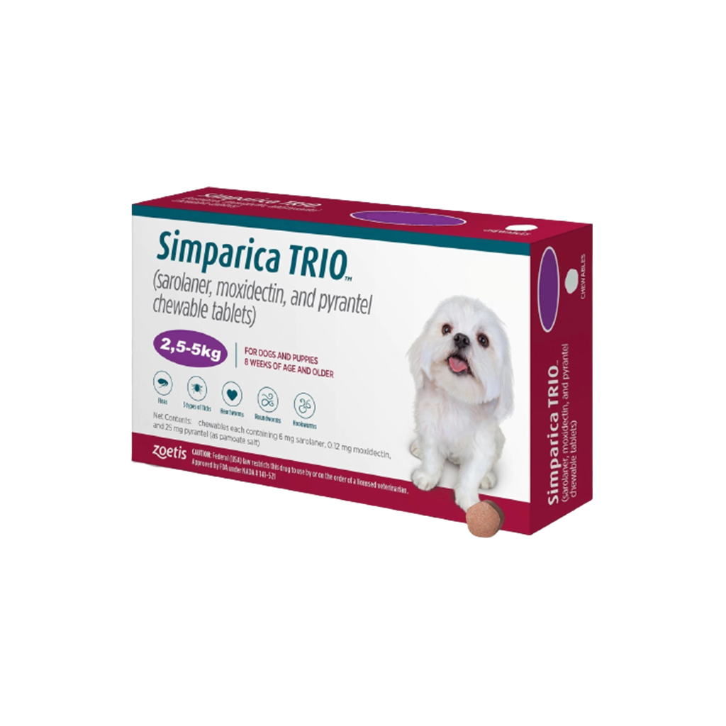 Simparica Trio Triple Protection Ticks Fleas Worms One Chewable tablet