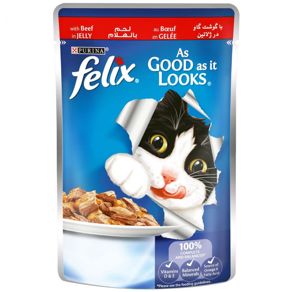 Purina Felix As Good as it Looks Wet Cat Food Pouch 100 g  Beef in Jelly