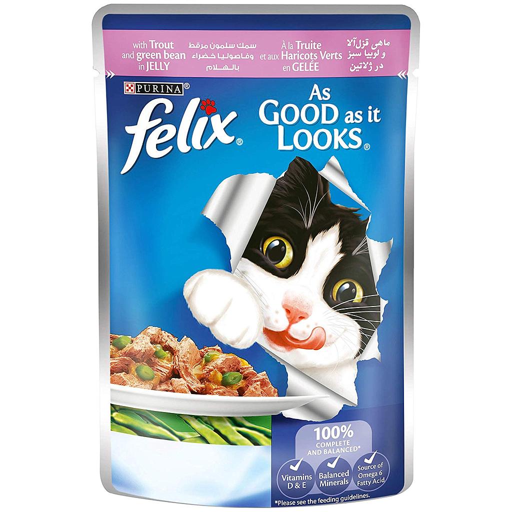 Purina Felix As Good as it Looks Wet Cat Food Pouch 100 g Trout & Green bean in Jelly