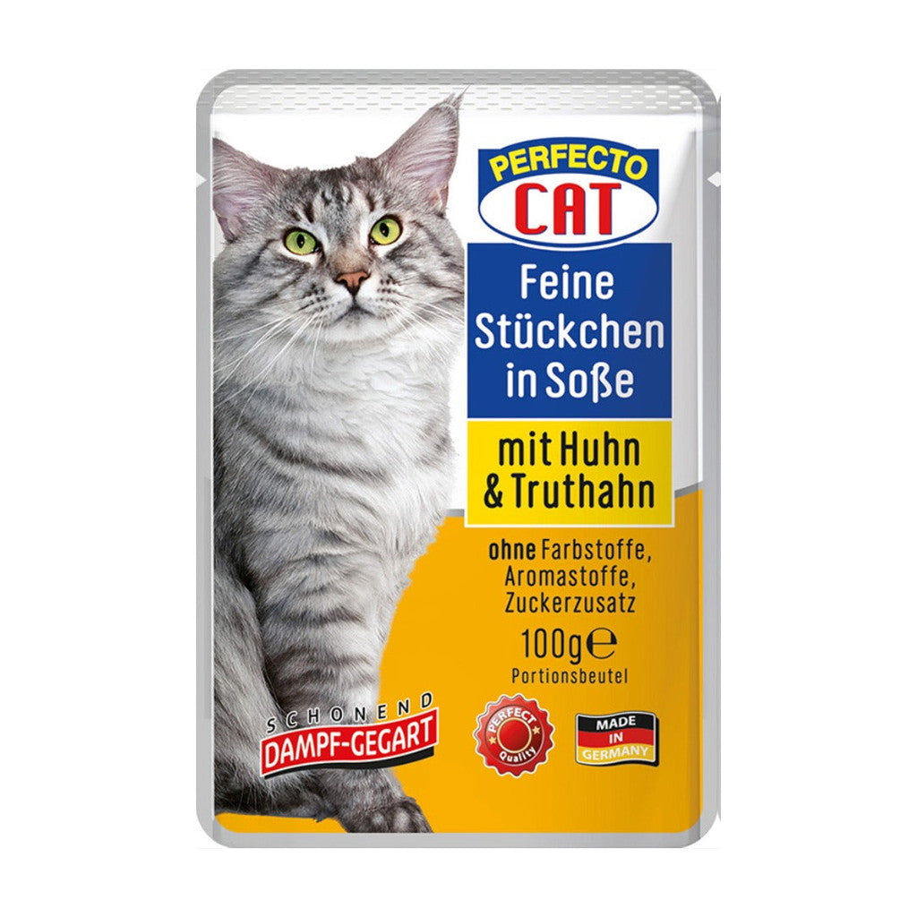 Perfecto Cat Adult Cat Wet Food With Chicken And Turkey Chunks In Gravy 100G